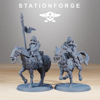 Grim Guard Cavalry, Imperial Army proxy miniature, 28mm heroic scale unpainted resin, view 4
