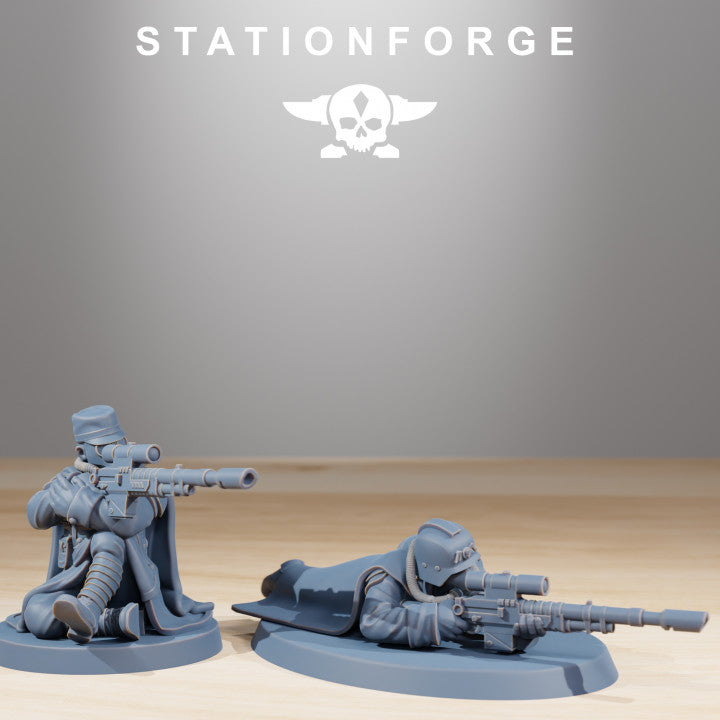 Grim Guard Marksmen, Imperial Army proxy miniature, infantry, 28mm heroic scale unpainted resin, view 2