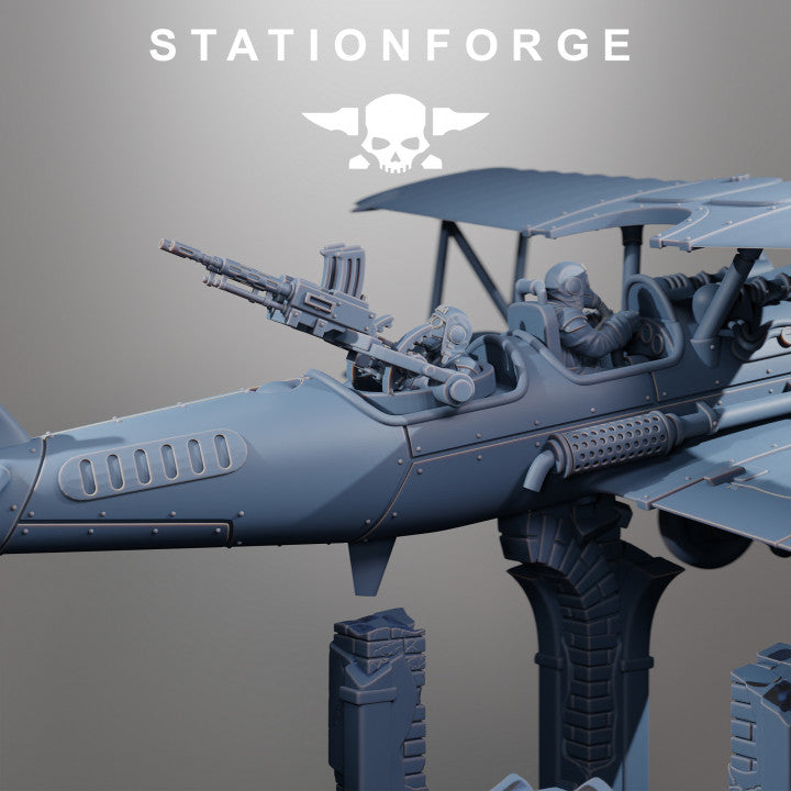 Grim Guard Sf-14A Biplane, Imperial Army proxy miniature, infantry, 28mm heroic scale unpainted resin, view 3