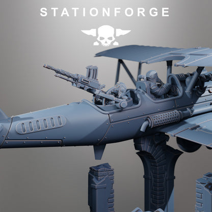 Grim Guard Sf-14A Biplane, Imperial Army proxy miniature, infantry, 28mm heroic scale unpainted resin, view 3