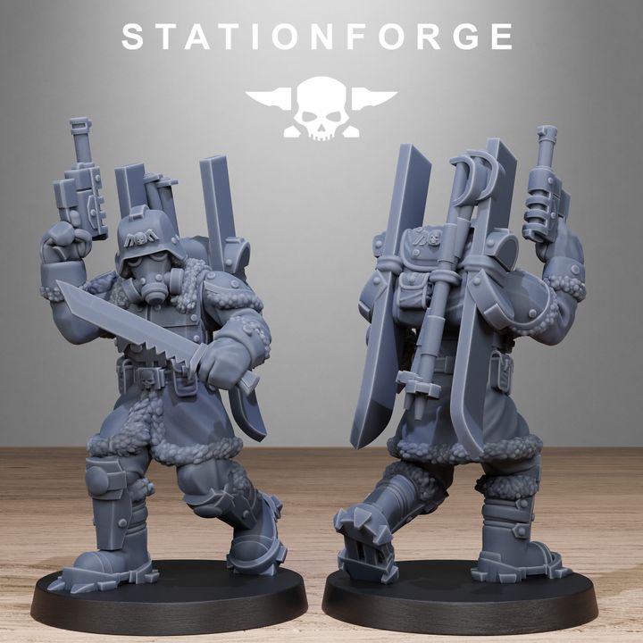 Grim Guard Frostwatch Patrol, Imperial Army proxy miniature, infantry, 28mm heroic scale unpainted resin, view 4