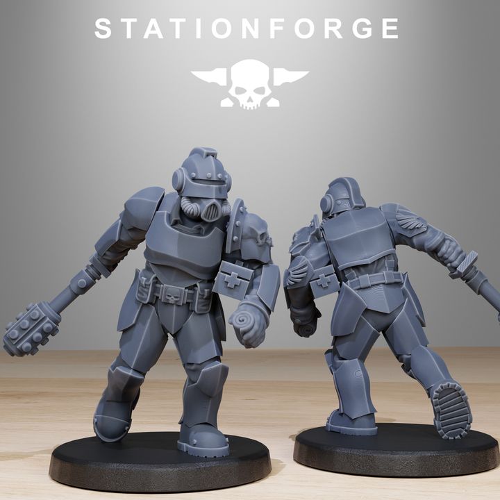 Imperial Army Grim Guard Enforcers (11 Units), 28mm heroic scale unpainted resin, view 4
