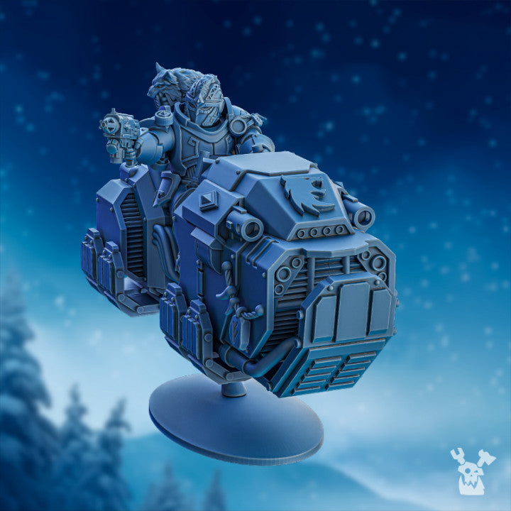 Wolf Knights Bike Squad, proxy miniature, 28mm heroic scale unpainted resin, view 3