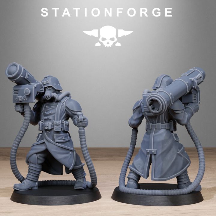 Grim Guard Rocketeers, Imperial Army proxy miniature, infantry, 28mm heroic scale unpainted resin, view 6