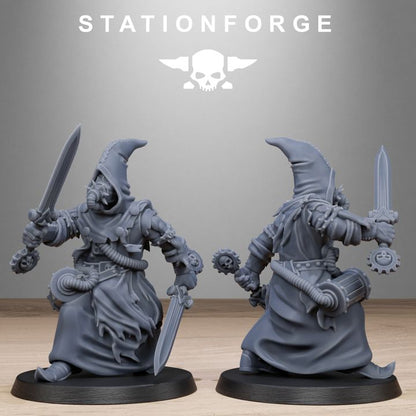Scavenger Mystics, Tech Priests proxy miniature, 28mm heroic scale unpainted resin, view 6