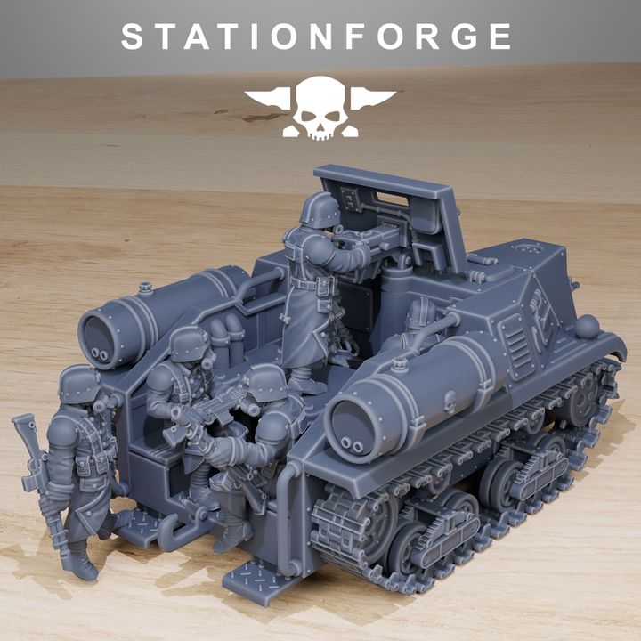 Grim Guard Tankette, Imperial Army proxy miniature, infantry, 28mm heroic scale unpainted resin, view 7