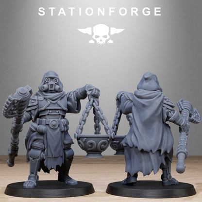 Scavenger Tech Magicians, Tech Priests proxy miniature, 28mm heroic scale unpainted resin, view 8