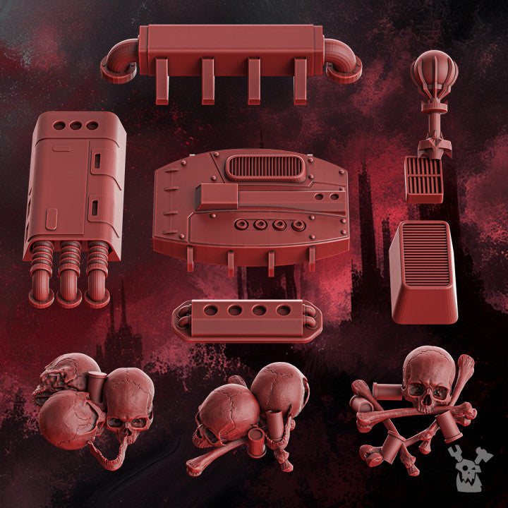 Crimson Knights Decor Set, resin miniature bases, bits, 28mm heroic scale unpainted resin, view 2