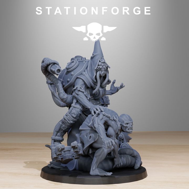 Scavenger Lotharius, Tech Priests proxy miniature, 28mm heroic scale unpainted resin, view 2