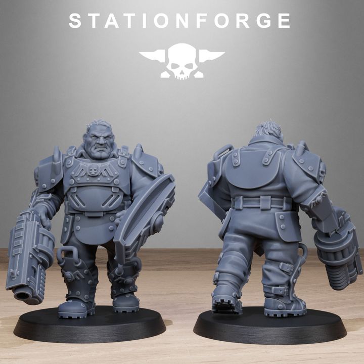 Grim Guard Armored Mutants, Imperial Army proxy miniature, infantry, 28mm heroic scale unpainted resin, view 6