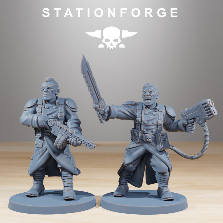 Grim Guard Combatants, Imperial Army proxy miniature, infantry, 28mm heroic scale unpainted resin, view 4