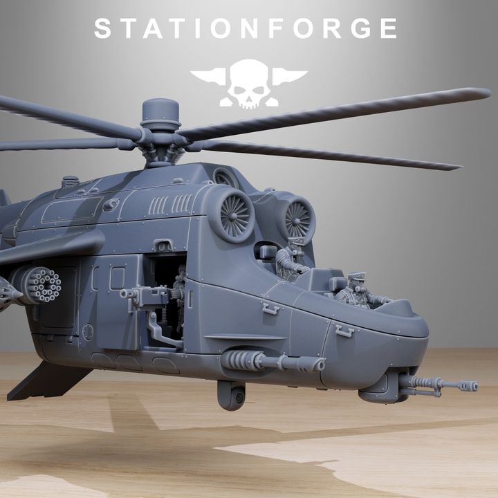 Grim Guard Helicopter, Imperial Army proxy miniature, infantry, 28mm heroic scale unpainted resin, view 5