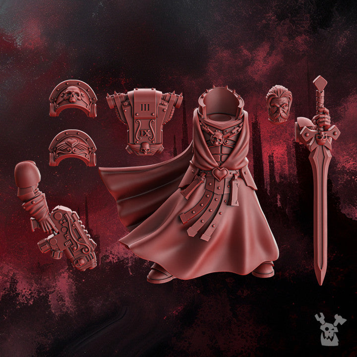 Crimson Knights Great Curator Mathias, proxy miniature, 28mm heroic scale unpainted resin, view 3
