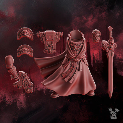 Crimson Knights Great Curator Mathias, proxy miniature, 28mm heroic scale unpainted resin, view 3