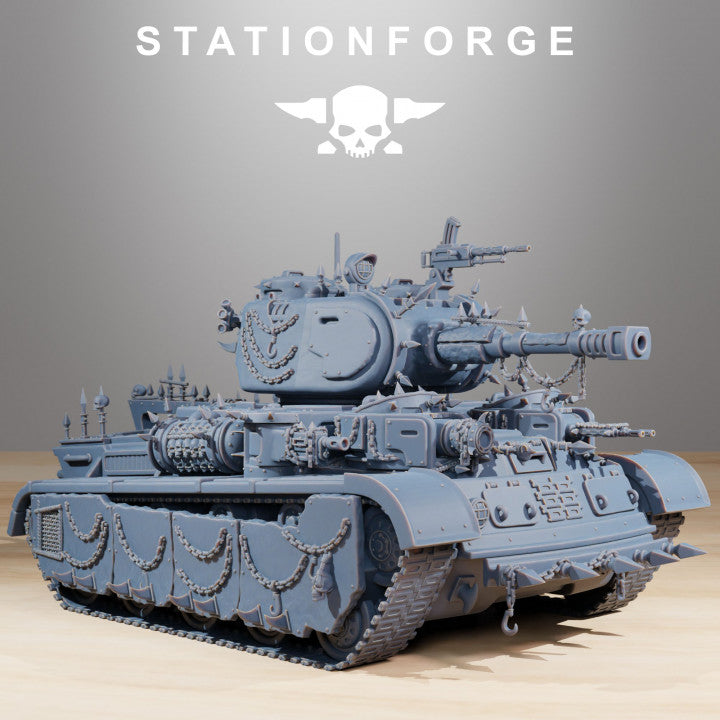Grim Guard Heavy Tank Corrupted Conversion Kit, Imperial Army proxy miniature, 28mm heroic scale unpainted resin, view 5