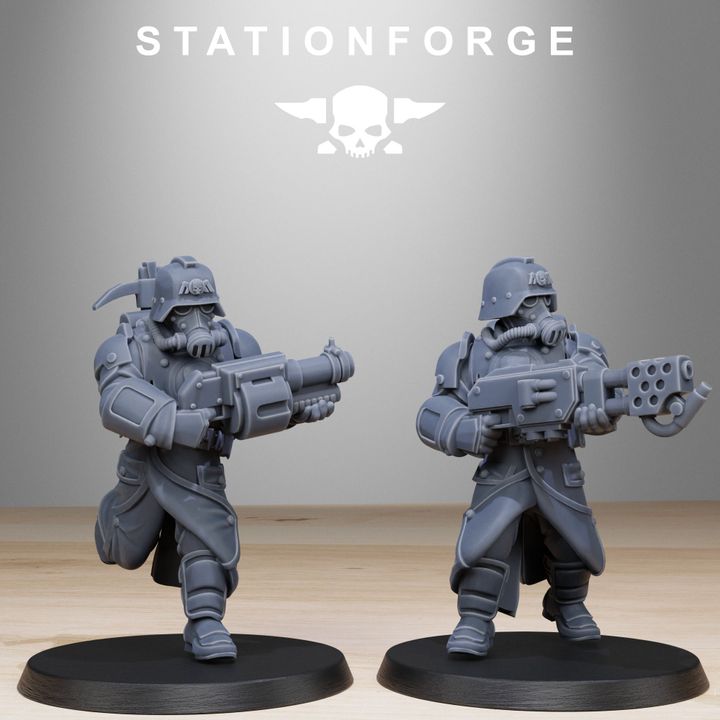 Grim Guard Bombardiers, Imperial Army proxy miniature, infantry, 28mm heroic scale unpainted resin, view 6
