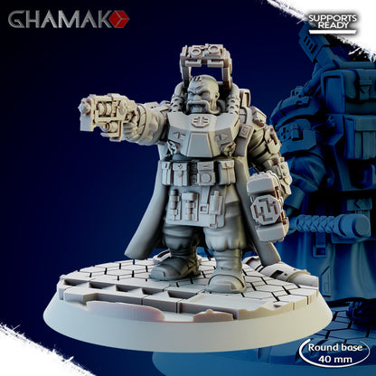 Space Dwarf Thoradin Lord Of Engines, proxy miniature, character, 28mm heroic scale unpainted resin, view 5