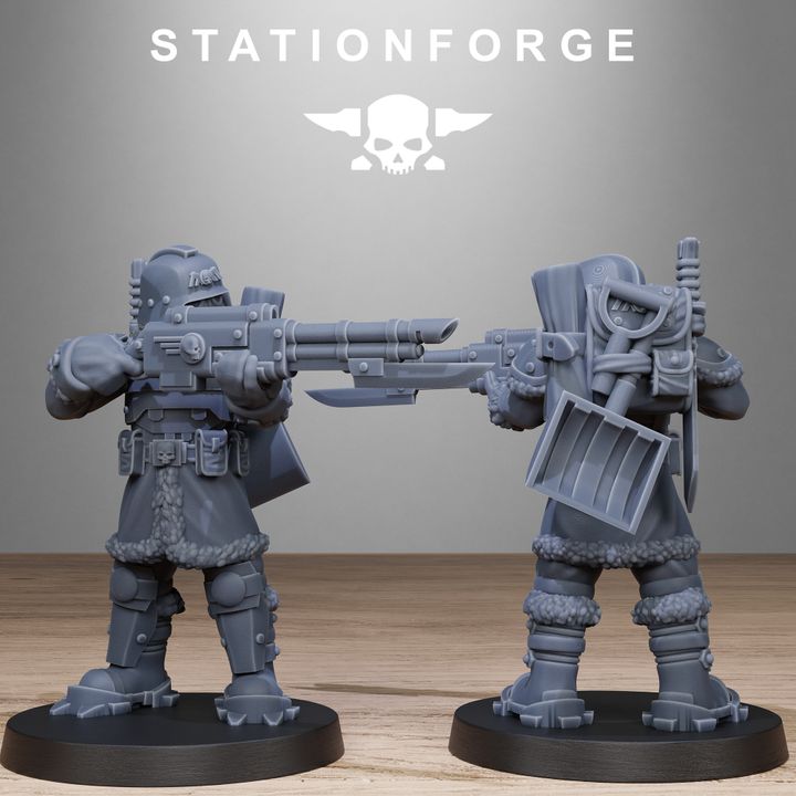 Grim Guard Frostwatch Patrol, Imperial Army proxy miniature, infantry, 28mm heroic scale unpainted resin, view 6