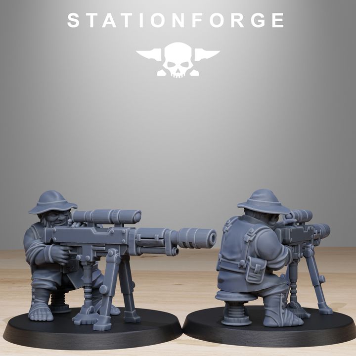 Grim Guard Skulldart Trappers, Imperial Army proxy miniature, infantry, 28mm heroic scale unpainted resin, view 6