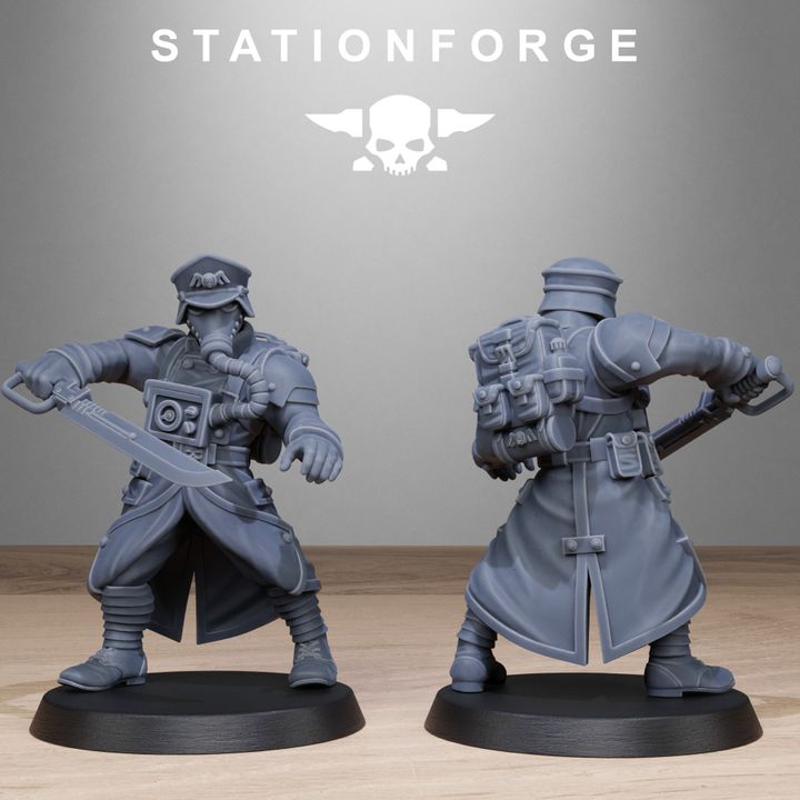 Grim Guard Vigils, Imperial Army proxy miniature, infantry, 28mm heroic scale unpainted resin, view 7