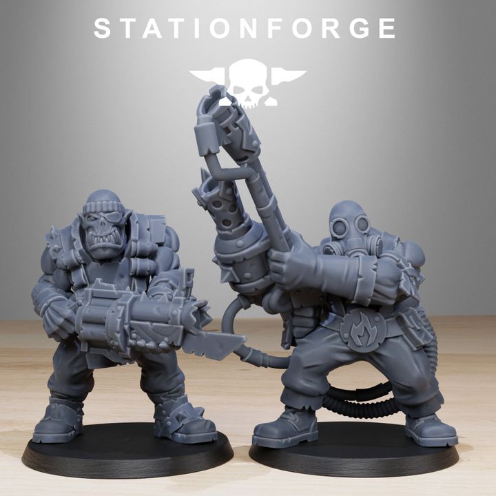 Orks Team Fighters With Gun (10 Units), proxy miniature, squad, 28mm heroic scale unpainted resin, view 7