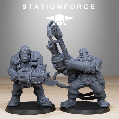 Orks Team Fighters With Gun (10 Units), proxy miniature, squad, 28mm heroic scale unpainted resin, view 7