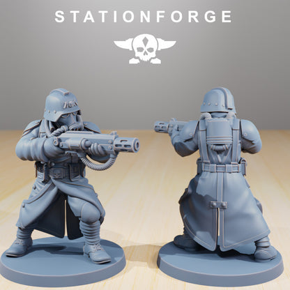 Grim Guard Command Force, Imperial Army proxy miniature, infantry, 28mm heroic scale unpainted resin, view 3