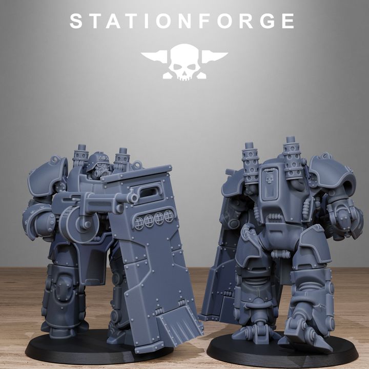 Grim Guard Power Armor, Imperial Army proxy miniature, infantry, 28mm heroic scale unpainted resin, view 5