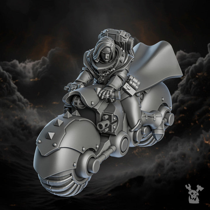 Battle Sisters Biker Sisters Squad, proxy miniature, 28mm heroic scale unpainted resin, view 3