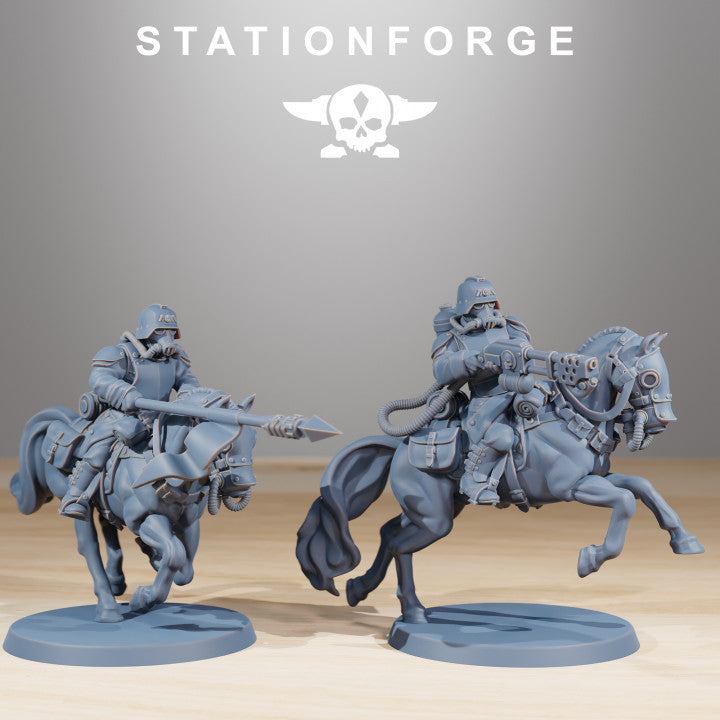 Grim Guard Cavalry, Imperial Army proxy miniature, 28mm heroic scale unpainted resin, view 5