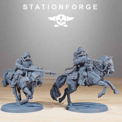 Grim Guard Cavalry, Imperial Army proxy miniature, 28mm heroic scale unpainted resin, view 5