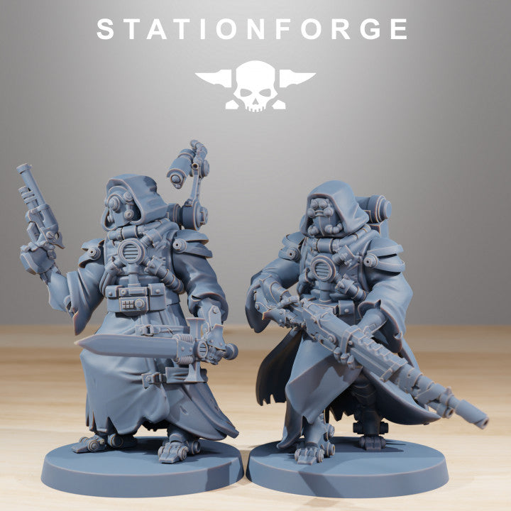 Scavenger Bounty Hunters, Tech Priests proxy miniature, 28mm heroic scale unpainted resin, view 7