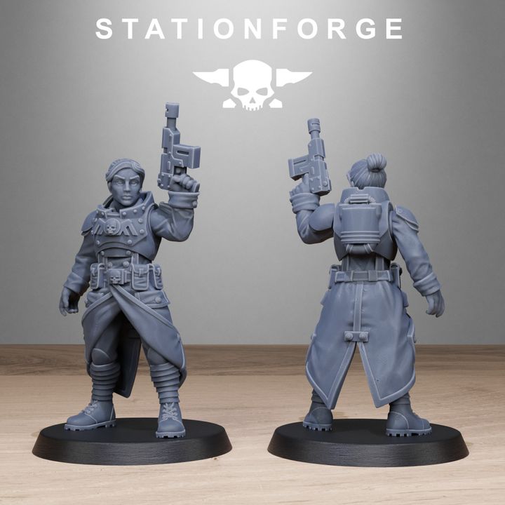 Grim Guard Sisters, Battle Sisters proxy miniature, infantry, 28mm heroic scale unpainted resin, view 4