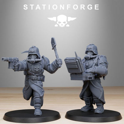 Grim Guard Bombardiers, Imperial Army proxy miniature, infantry, 28mm heroic scale unpainted resin, view 2