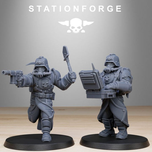 Grim Guard Bombardiers, Imperial Army proxy miniature, infantry, 28mm heroic scale unpainted resin, view 2