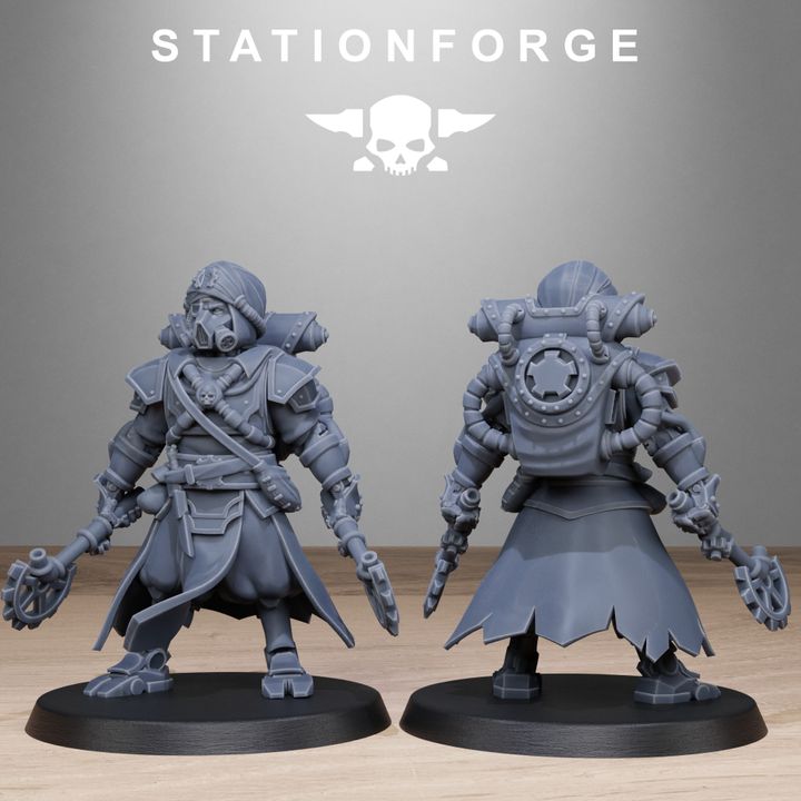 Scavenger Scorchers, Tech Priests proxy miniature, 28mm heroic scale unpainted resin, view 6