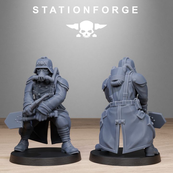 Grim Guard Shovel Fighter, Imperial Army proxy miniature, infantry, 28mm heroic scale unpainted resin, view 2