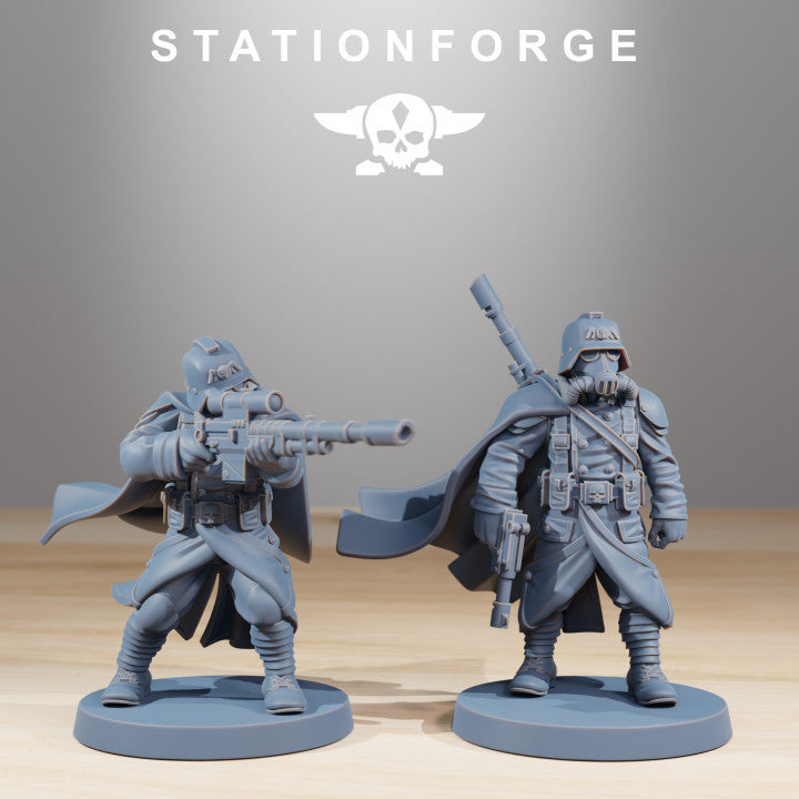 Grim Guard Marksmen, Imperial Army proxy miniature, infantry, 28mm heroic scale unpainted resin, view 6