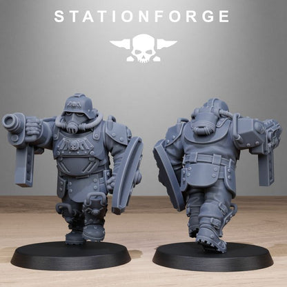 Grim Guard Armored Mutants, Imperial Army proxy miniature, infantry, 28mm heroic scale unpainted resin, view 5