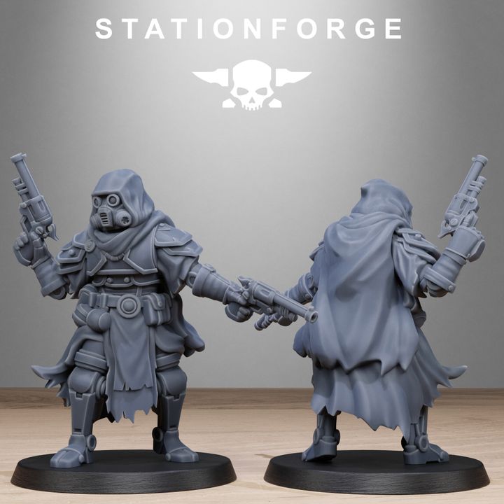 Scavenger Tech Magicians, Tech Priests proxy miniature, 28mm heroic scale unpainted resin, view 2