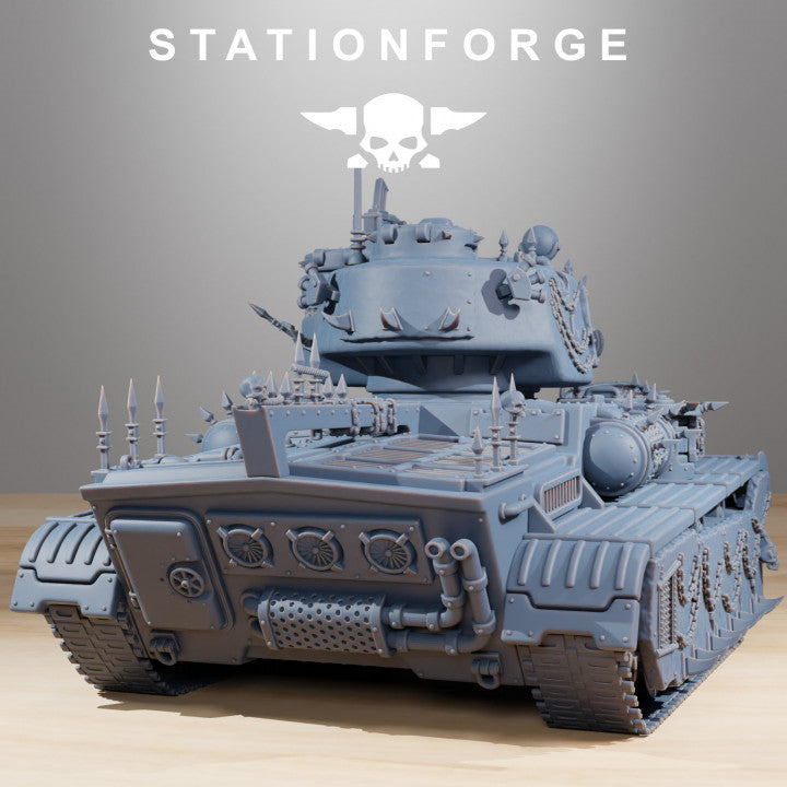 Grim Guard Heavy Tank Corrupted Conversion Kit, Imperial Army proxy miniature, 28mm heroic scale unpainted resin, view 7