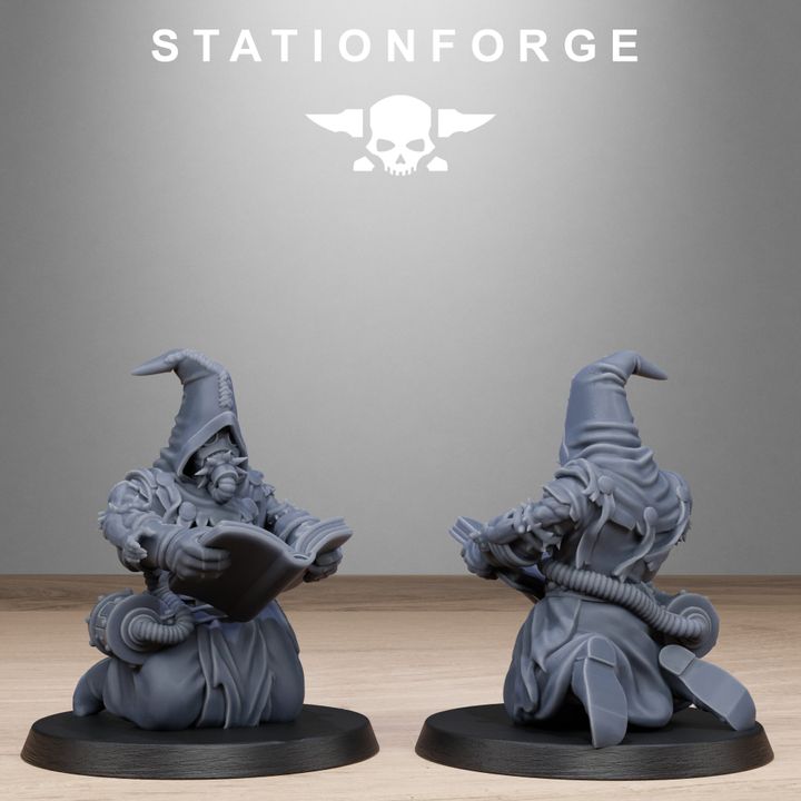 Scavenger Mystics, Tech Priests proxy miniature, 28mm heroic scale unpainted resin, view 8