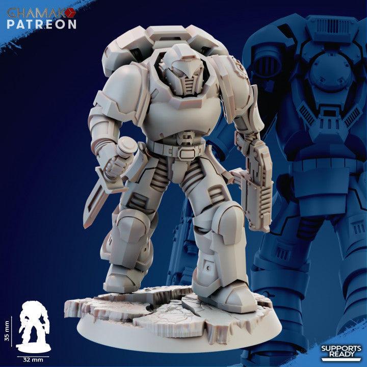 Space Knights Imperators Assault Militum (11 Units), proxy miniature, squad, 28mm heroic scale unpainted, view 8