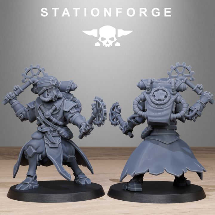 Scavenger Scorchers, Tech Priests proxy miniature, 28mm heroic scale unpainted resin, view 2