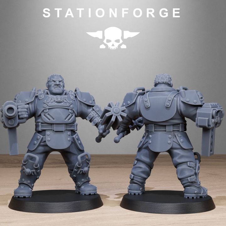 Grim Guard Armored Mutants, Imperial Army proxy miniature, infantry, 28mm heroic scale unpainted resin, view 8