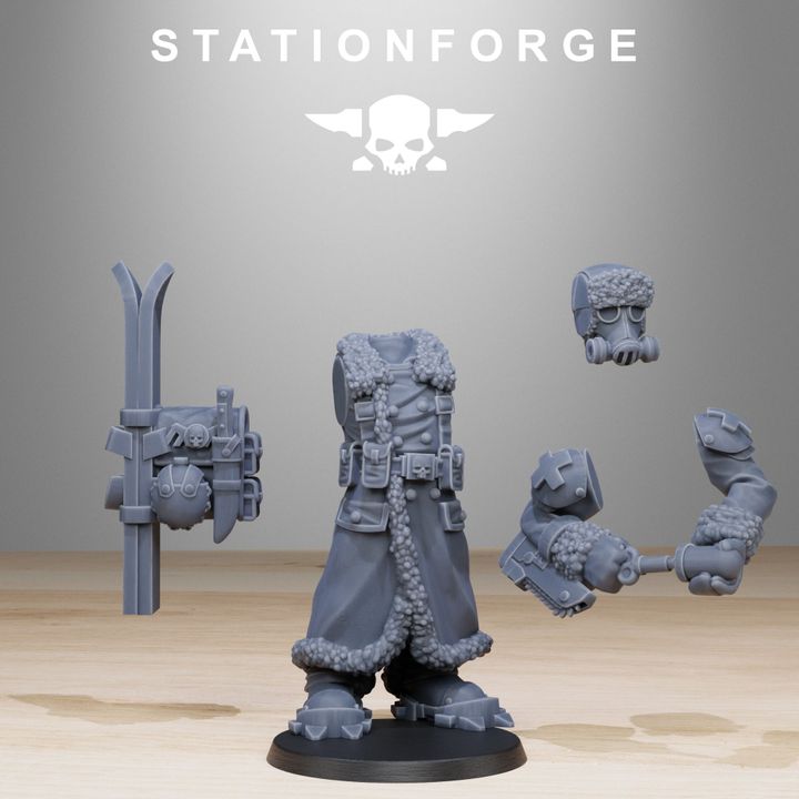 Imperial Army Grim Guard Frostwatch Skiers (10 Units), 28mm heroic scale unpainted resin, view 2