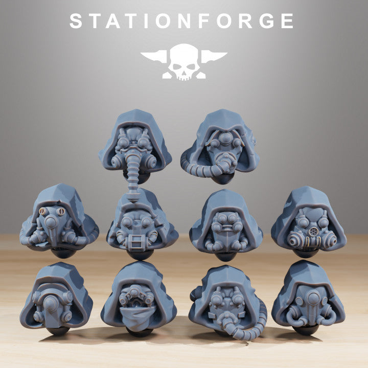 Tech Priests Scavenger Hunters Heads (10 Units), 28mm heroic scale unpainted resin, view 8