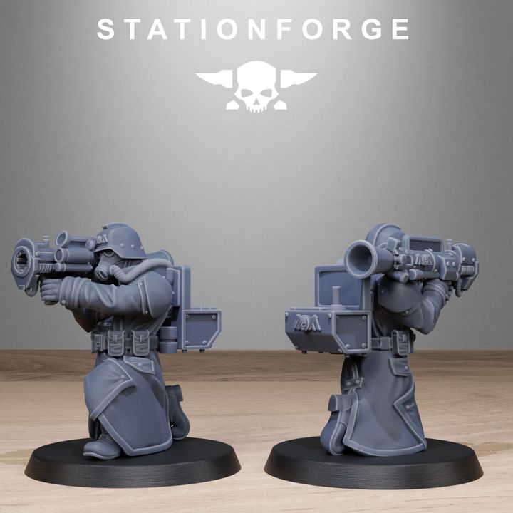 Grim Guard Rocketeers, Imperial Army proxy miniature, infantry, 28mm heroic scale unpainted resin, view 3