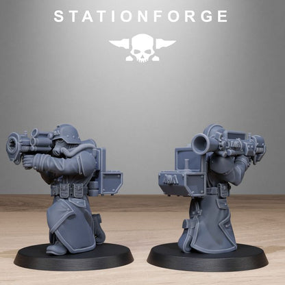Grim Guard Rocketeers, Imperial Army proxy miniature, infantry, 28mm heroic scale unpainted resin, view 3