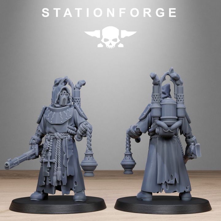 Scavenger Sanctum Infantry, Tech Priests proxy miniature, 28mm heroic scale unpainted resin, view 4